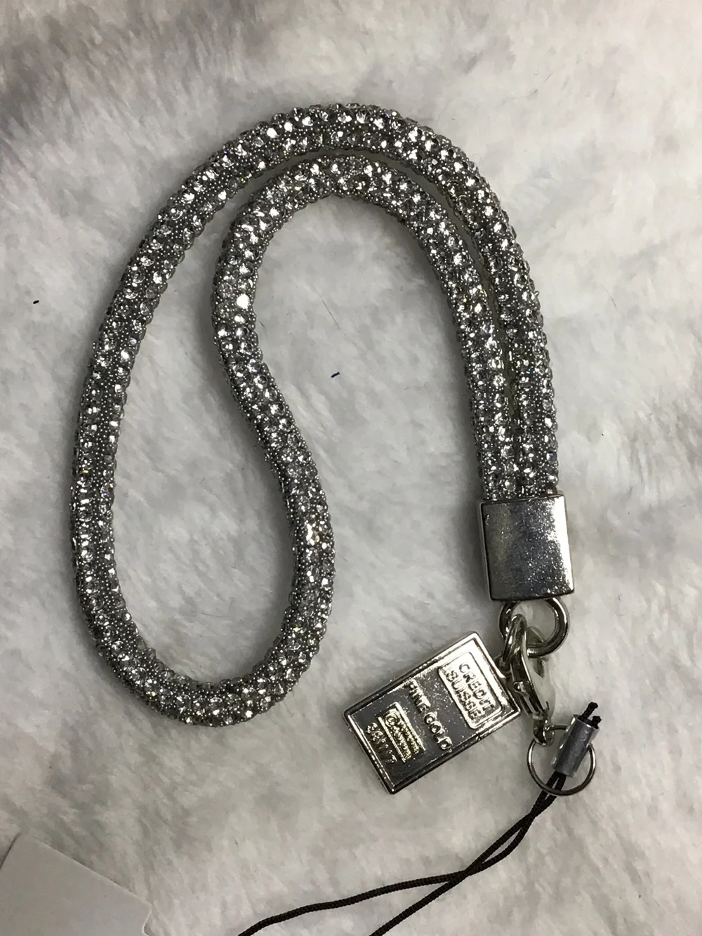 Sparkling Silver Crystal Lanyard Strap with Charm